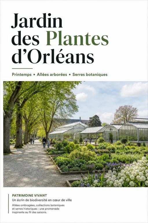 Jardin des Plantes d’Orléans avec allées, serres et massifs botaniques
