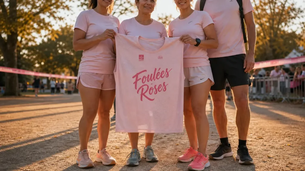 Les foulées roses Olivet : marcheurs et coureurs rose pâle sur le parcours