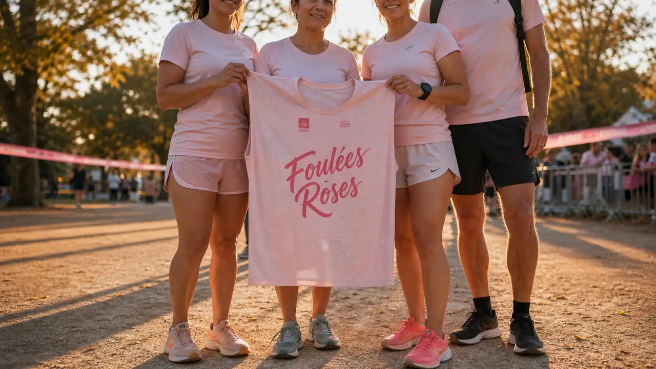 Les foulées roses Olivet : marcheurs et coureurs rose pâle sur le parcours