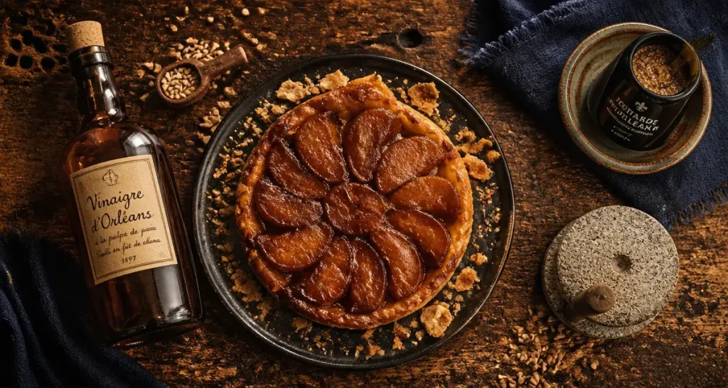 Spécialité culinaire orléans : tarte Tatin aux pommes caramélisées, vinaigre d’Orléans et moutarde