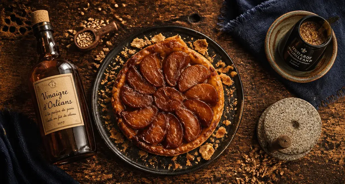 Spécialité culinaire orléans : tarte Tatin aux pommes caramélisées, vinaigre d’Orléans et moutarde