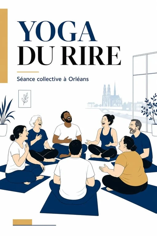 Séance de yoga du rire orléans en groupe dans une salle lumineuse et bienveillante