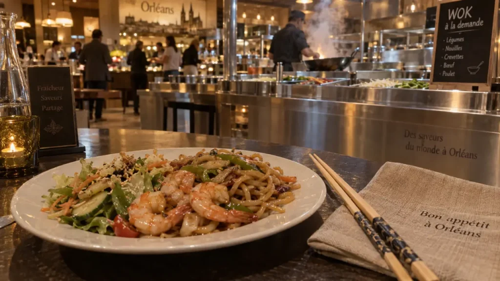 restaurant à volonté Orléans : assiette buffet et station wok