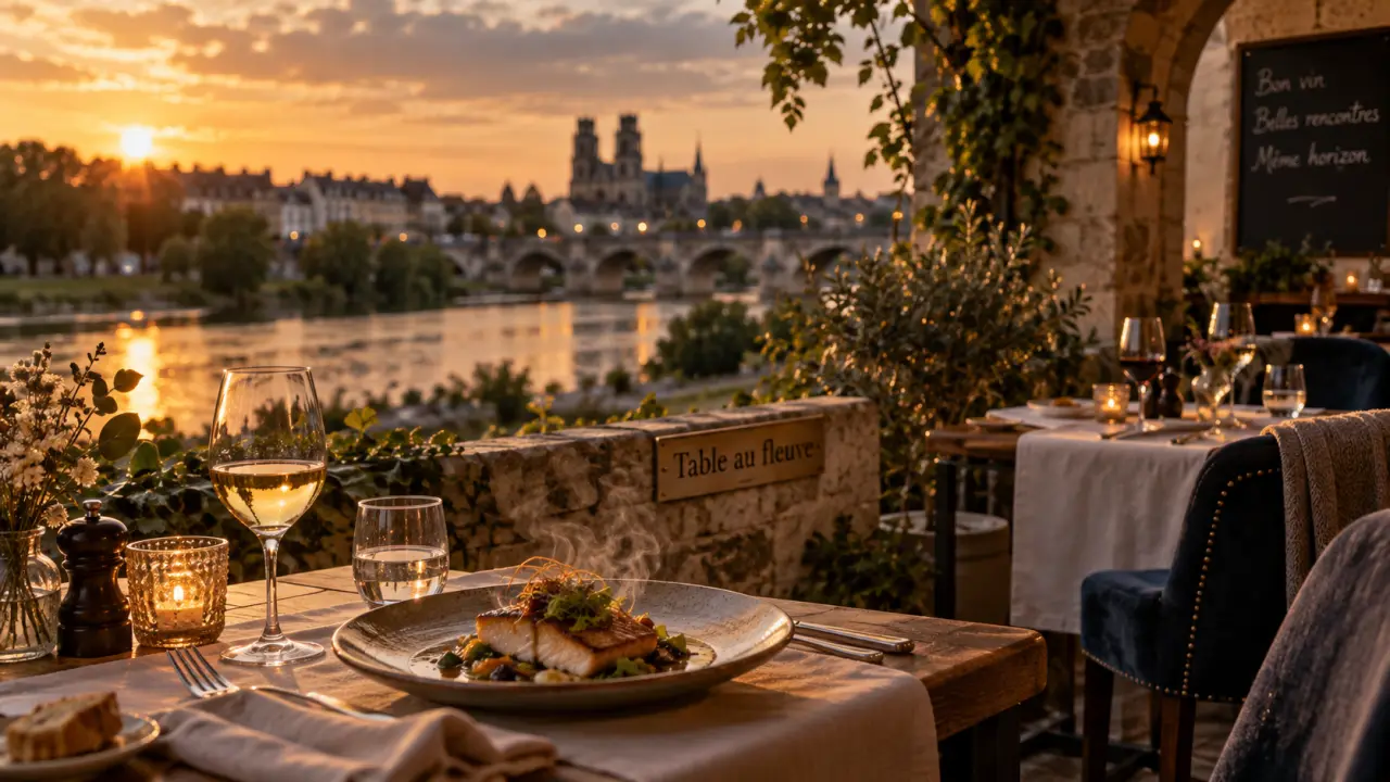 Restaurant orléans original : vue Loire, salle voûtée et cave