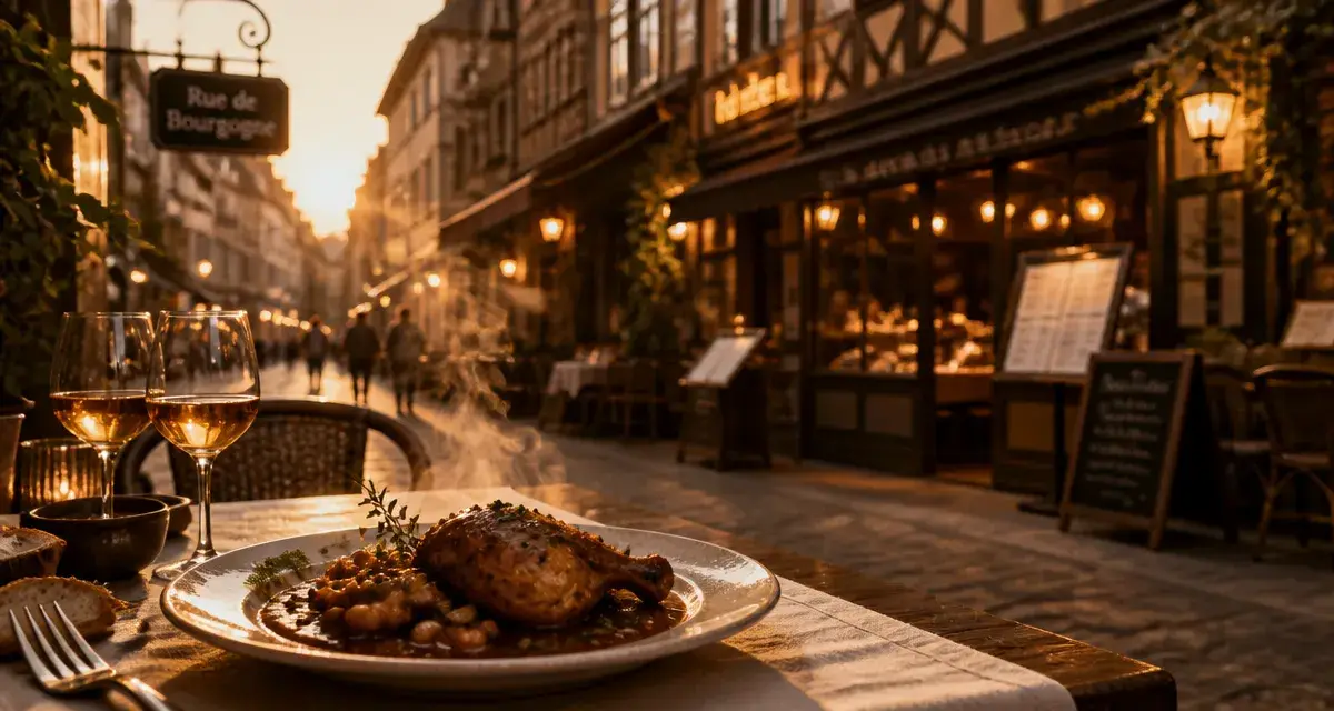 Restaurant Orléans rue de bourgogne : table en terrasse golden hour