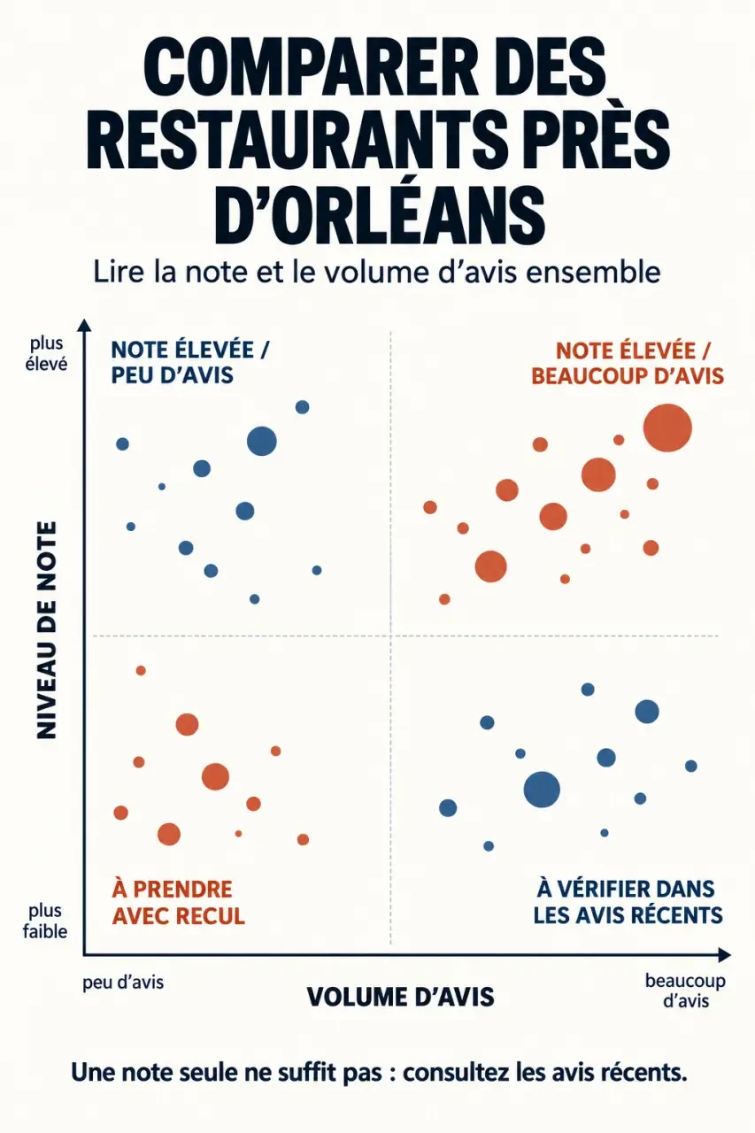 Infographie pour choisir un restaurant près de Orléans selon la note et le nombre d’avis