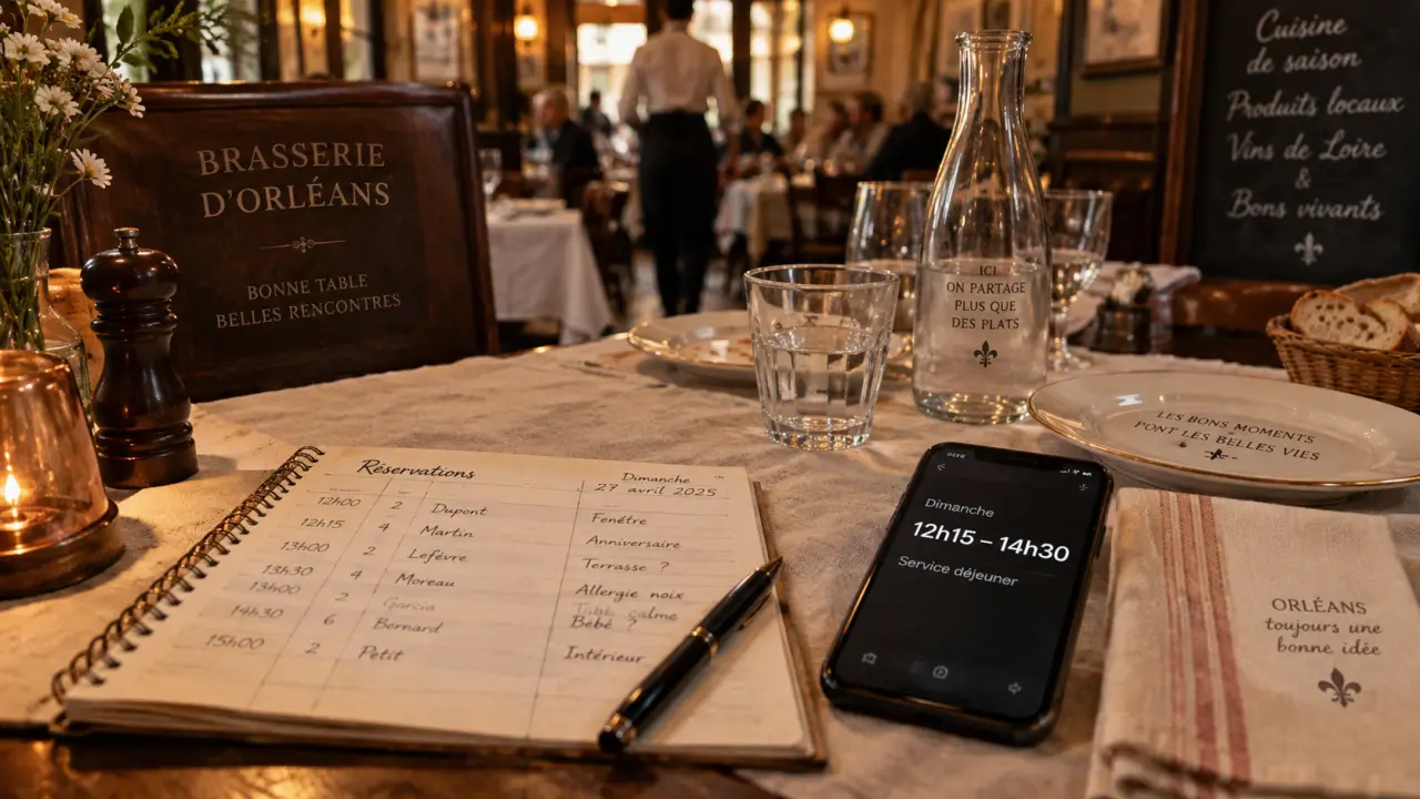 Restaurant ouvert le dimanche midi Orléans, table de brasserie 12h15